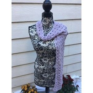 Scarf Womens Handmade Hand -Beaded Pearl Like Crochet Purple Lilac Scarf…